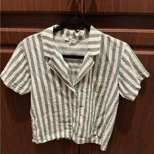 Madewell Olive and Cream Striped Shirt